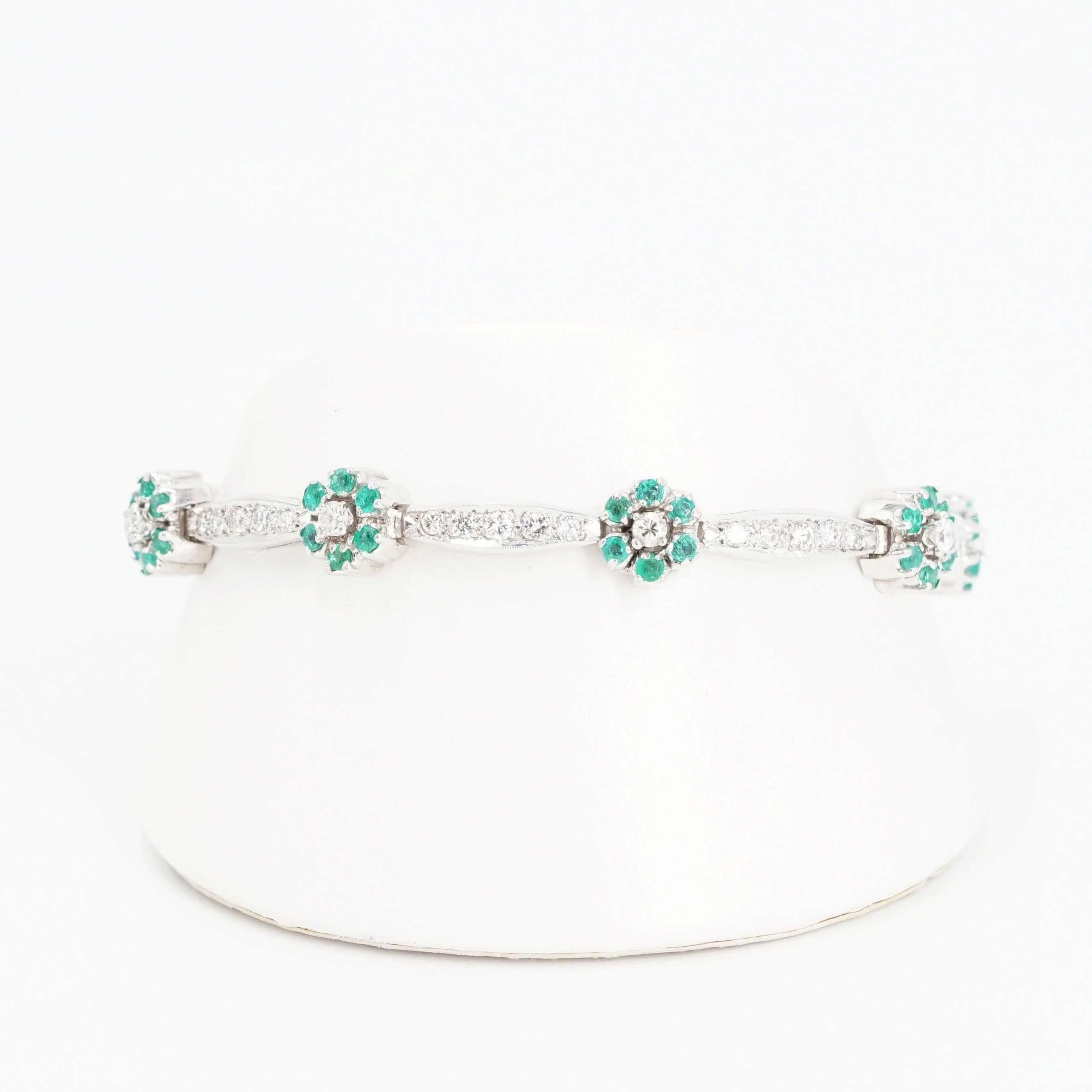 Gold / platinum round cut emerald and diamond bracelet agbrl-1010