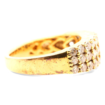 18K Gold Three Row Diamond Band