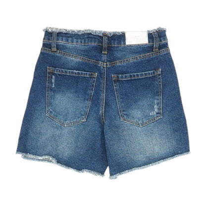 Blue Solid Denim Shorts