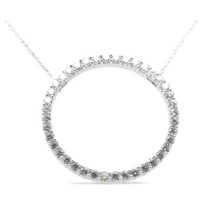 14K White Gold Round Lab Created Diamond Circle Pendant Necklace