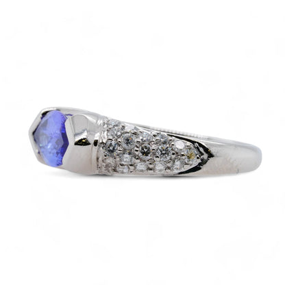 Platinum Marquise Cut East/West Tanzanite Diamond Pave Band