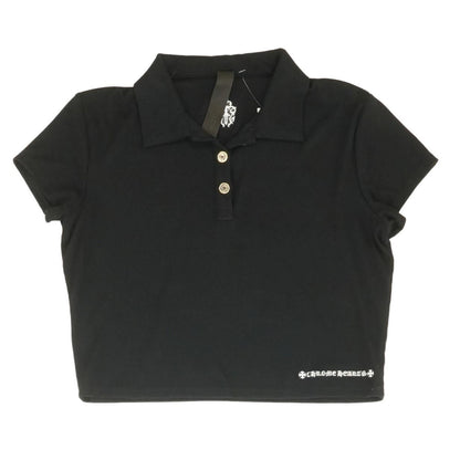 Black Solid Polo Knit Top