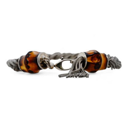 Sterling Silver Braided Chain With Bamboo Accents And Tassels Bracelet