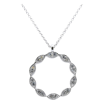 14K White Gold Vintage Inspired Diamond Circle Pendant Necklace