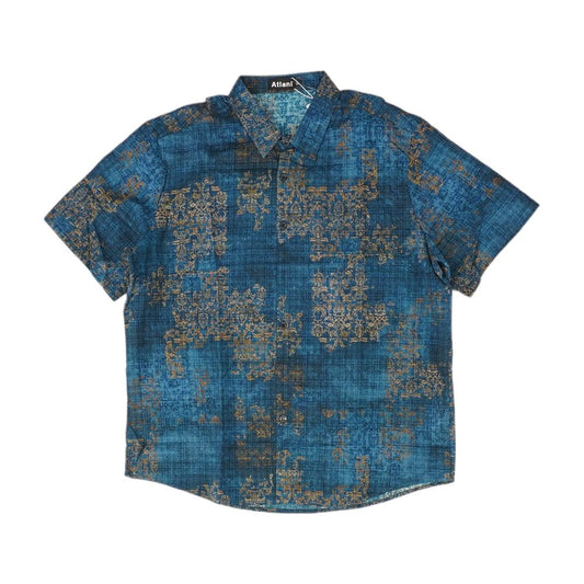 Blue Graphic Short Sleeve Button Down