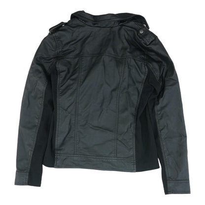 Black Solid Faux Leather Jacket