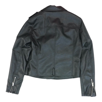 Black Solid Faux Leather Jacket