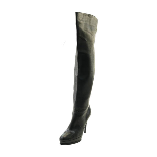 Waydown Black Leather Over The Knee Boot