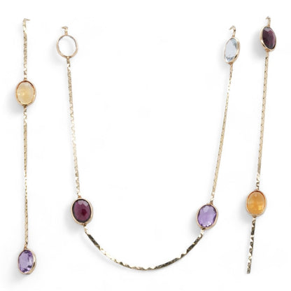 14K Gold Gemstone By The Yard Citrine, Garnet, Amethyst And Blue Topaz Necklace