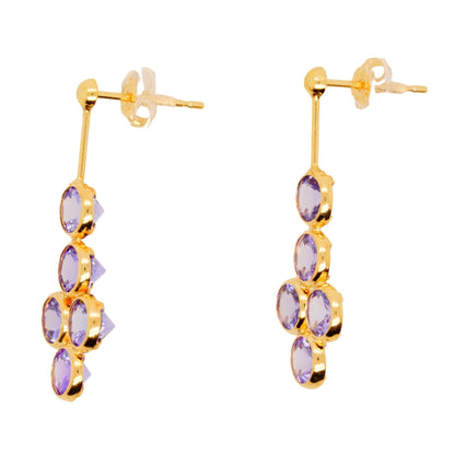 18K Gold Five Stone Round Tanzanite Drop Earrings