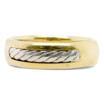 18K Gold Band With Sterling Silver Cable Inlay