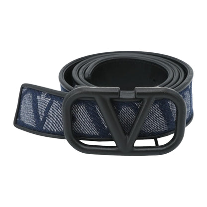 Blue Toile Iconographe Belt in Jacquard Fabric with Leather Details