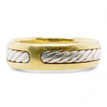 18K Gold Band With Sterling Silver Cable Inlay