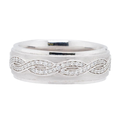 14K White Gold Matte Finish Infinity Diamond Pave Band