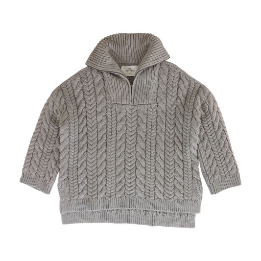 Gray Cable Knit Wool 1/4 Zip Pullover