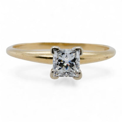 14K Gold Square Cut Diamond Solitaire Engagement Ring