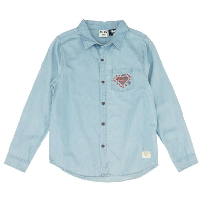 Blue Solid Long Sleeve Button Down