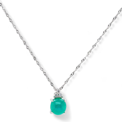 Platinum Emerald Cabochon With Diamond Accents Pendant Necklace