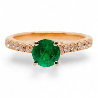 14K Rose Gold Round Emerald Center With Diamond Accents Ring