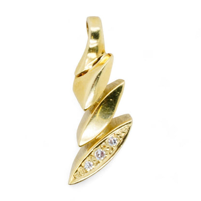 14K Gold Abstract Three Small Diamonds Pendant