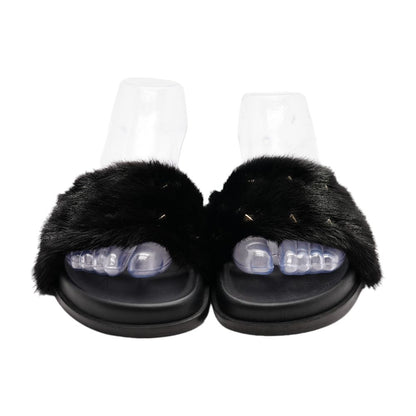 Rockstud Mink Fur Slides