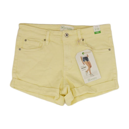 Yellow Solid Denim Shorts