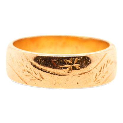 12K Gold Wide Band with Wavy Floral Design