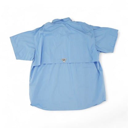 Blue Solid Short Sleeve Button Down