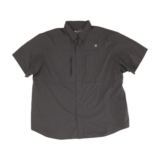 Gray Solid Short Sleeve Button Down