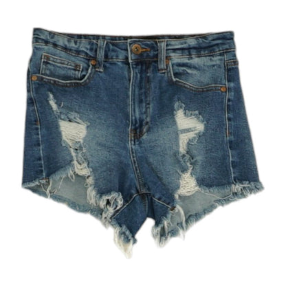 Blue Solid Denim Shorts