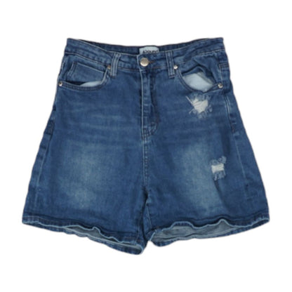 Blue Solid Denim Shorts