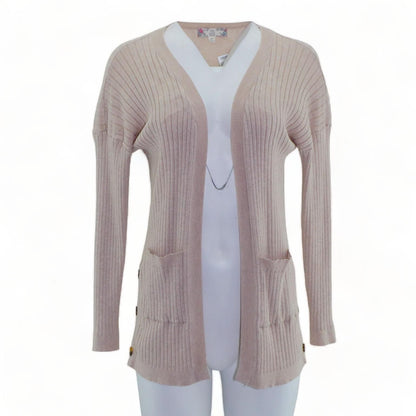 Beige Solid Cardigan Sweater