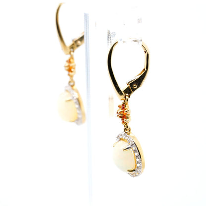 10K Gold Opal And Created Sapphire Dangle Earrings