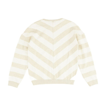 Beige Striped Crewneck Sweater