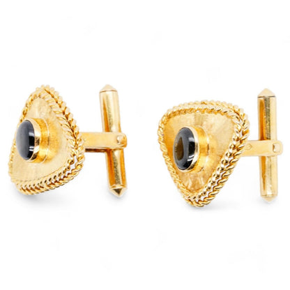 14K Gold Black Cabochon Cufflinks