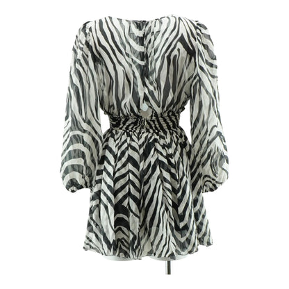 White Zebra Print Silk Chiffon Mini Dress