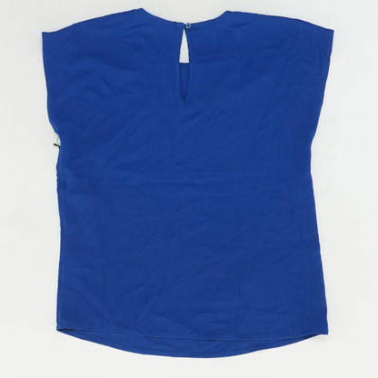 Blue Solid Short Sleeve Blouse