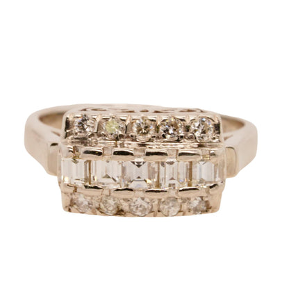 Platinum Baguette And Round Diamonds Ring