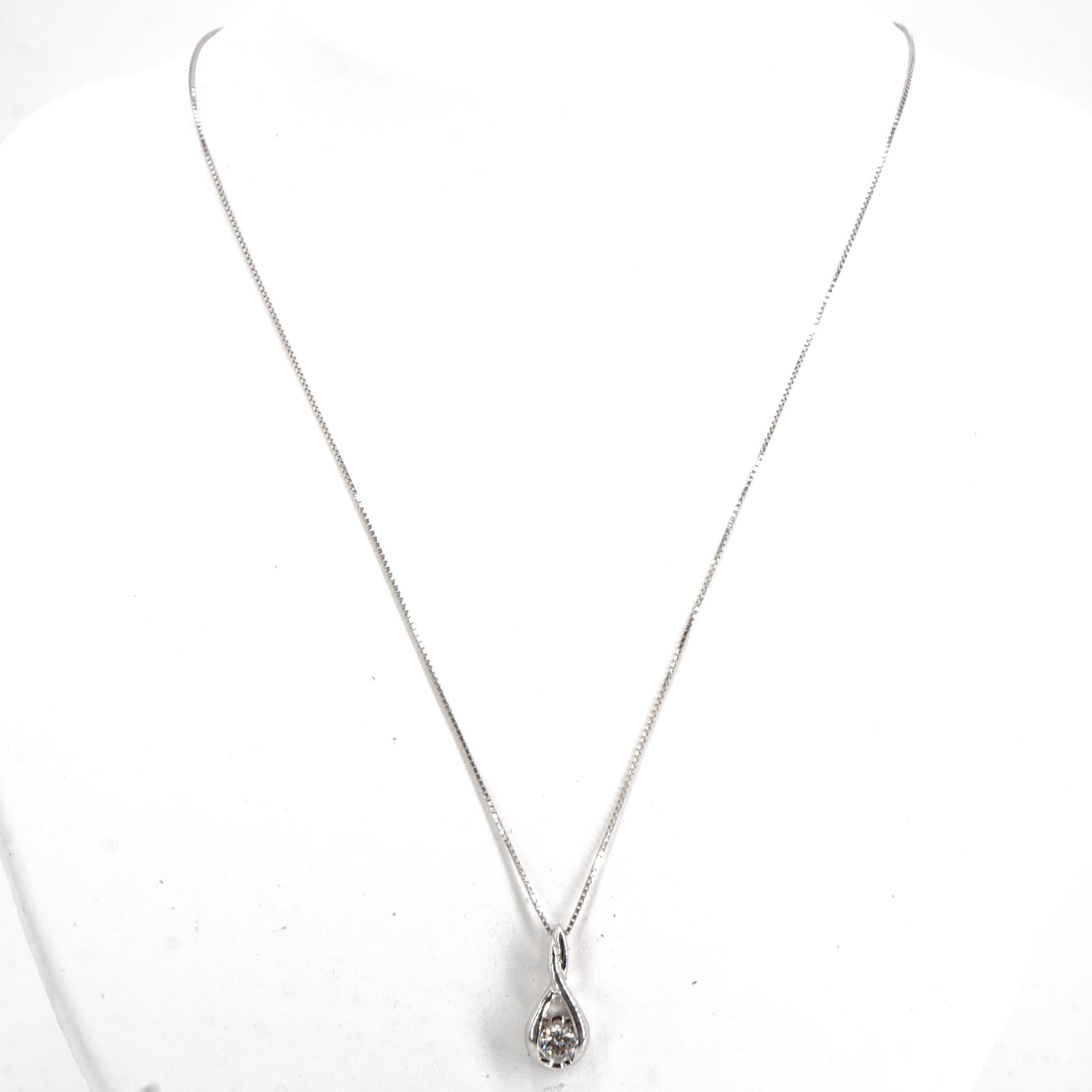 Sirena 14K White Gold Round Diamond Twist Pendant on Box Chain Necklace