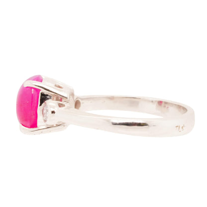 14K White Gold Ruby Cabochon With Diamond Accents Ring