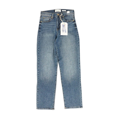 Blue Solid High Rise Straight Leg Jeans