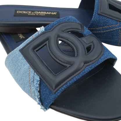 Blue Patchwork Denim Slides with DG Logo