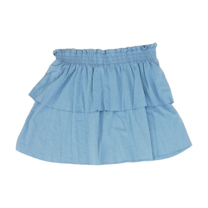 Blue Solid Mini Skirt