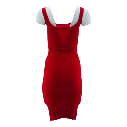 Red Solid Midi Dress