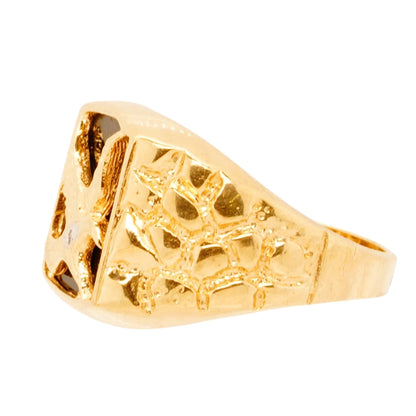 10K Gold Signet With Nugget Shank And Eagle Motif Ring