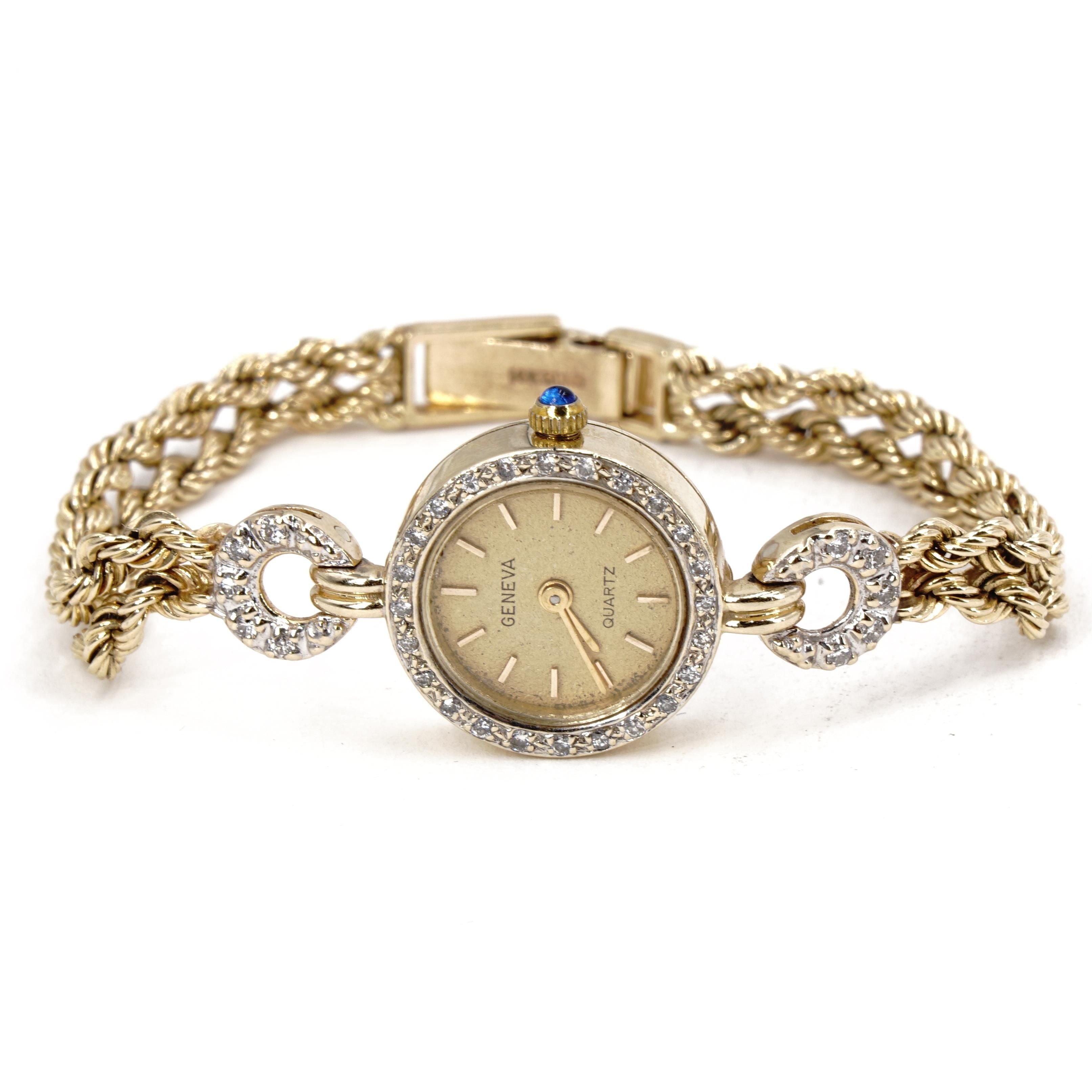Ladies Geneva 14 Karat Yellow Gold Double Rope Diamond Watch – Philadelphia  Gold & Silver Exchange