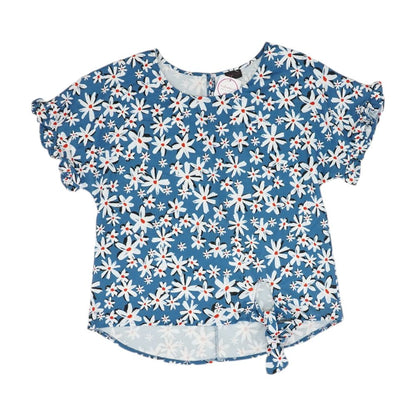 Blue Floral Short Sleeve Blouse