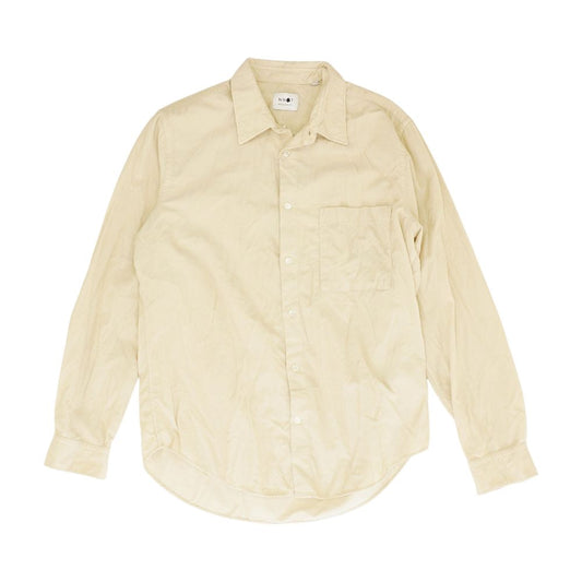 Beige Solid Long Sleeve Button Down