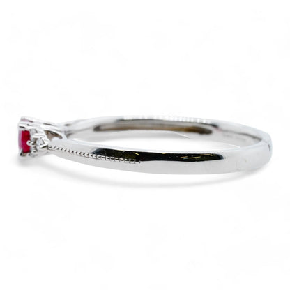 14K White Gold Ruby Center Cocktail Ring With Diamond Accents