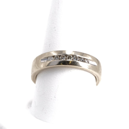 14K White Gold Band With Row Of Channel Set Diamonds